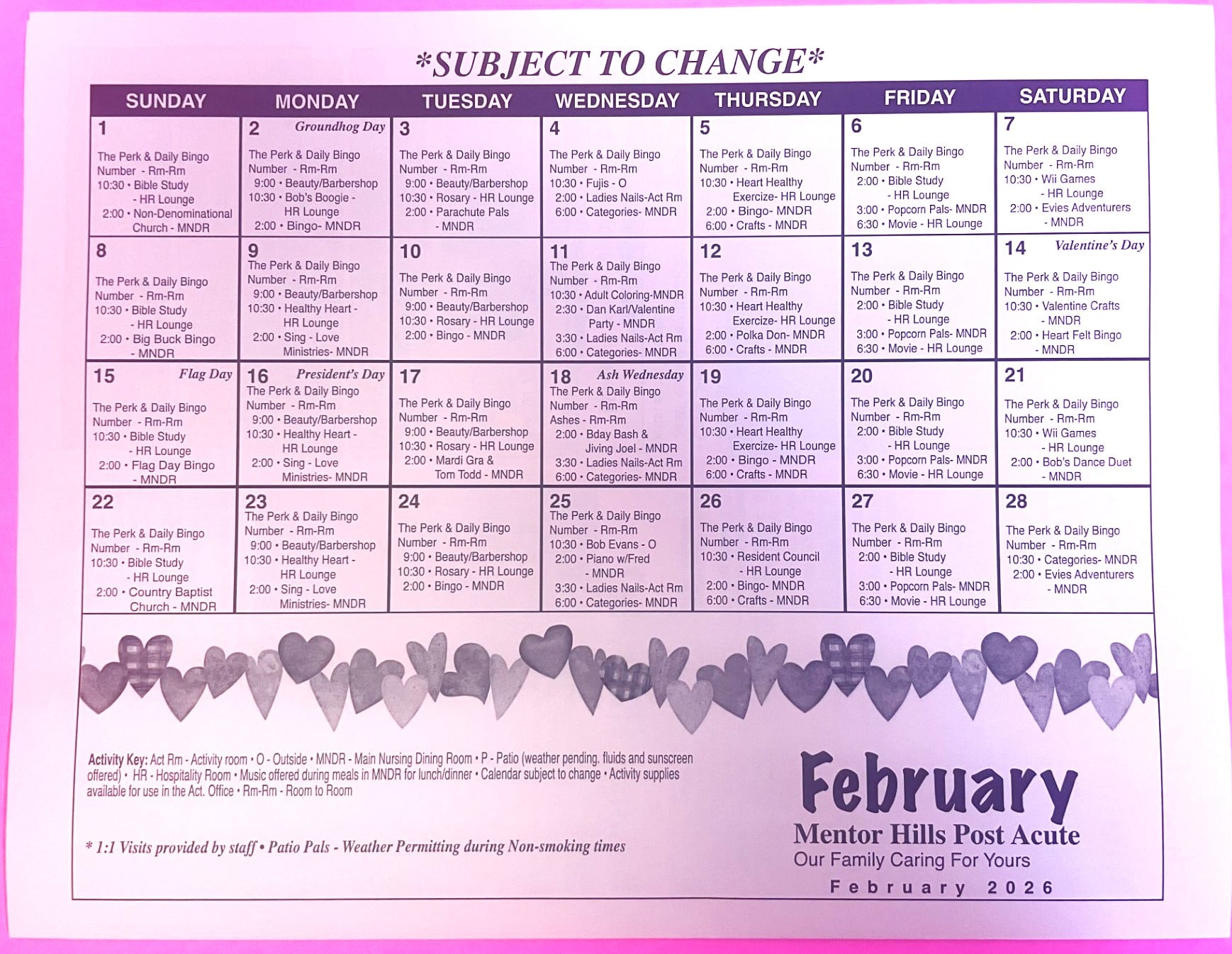 Please call (440) 256-1496 for additional assistance if you can not view the February 2026 calendar.
